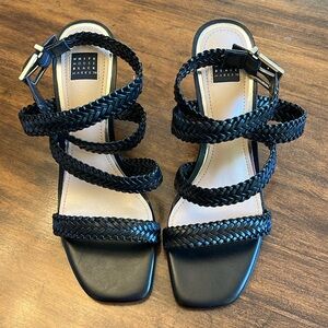 Black braided strappy heels brand new!!